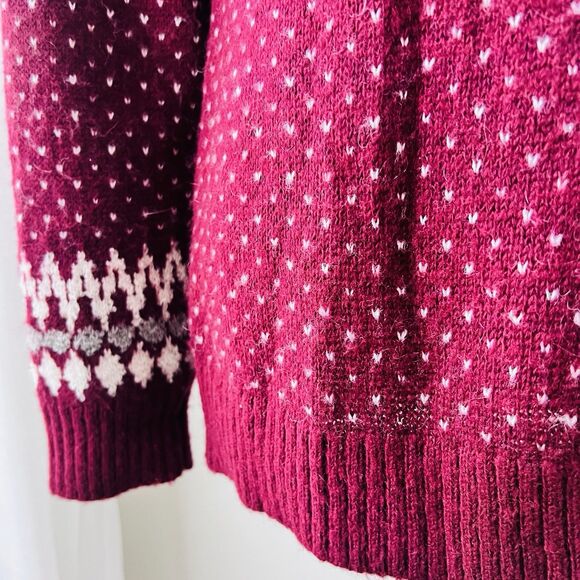 Eddie Bauer Burgundy Red & White Fair Isle Wool Blend Cozy Soft Sweater - Medium - Picture 4 of 9